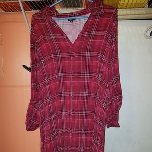 Red Plaid T-Shirt Dress
